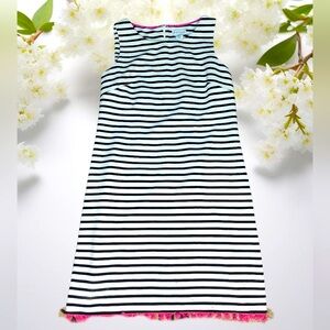 Striped Sleeveless Casual Dress with Pink Fringe